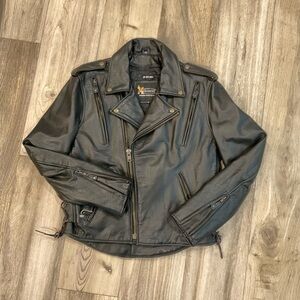 Vintage Xelement Black Leather Jacket Adult Small Inner Lining